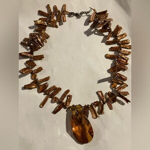 Lucas Lameth Keshi Pearl Necklace on 925 Sterling Silver with Crystal Pendant